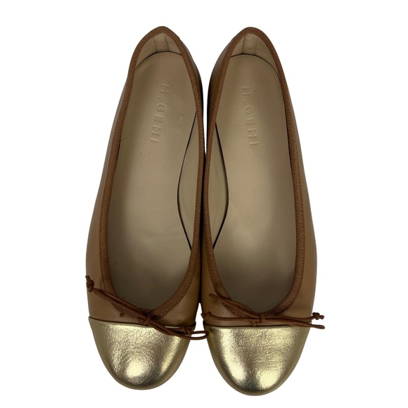 M.GEMI Tan & Gold The Rosa Leather Ballet Flat Handmade in Italy EU 38 US 7.5 - Picture 1 of 10